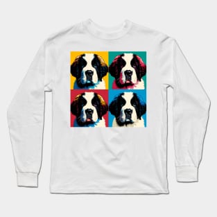 Pop Retro Saint Bernard Puppy Art Painting - Cute Puppy Long Sleeve T-Shirt